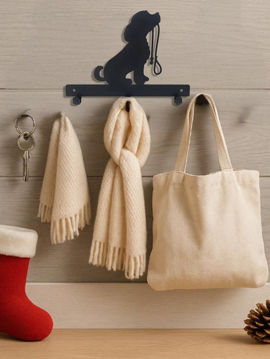 Wall-Mounted Dog Leash Holder with Hooks