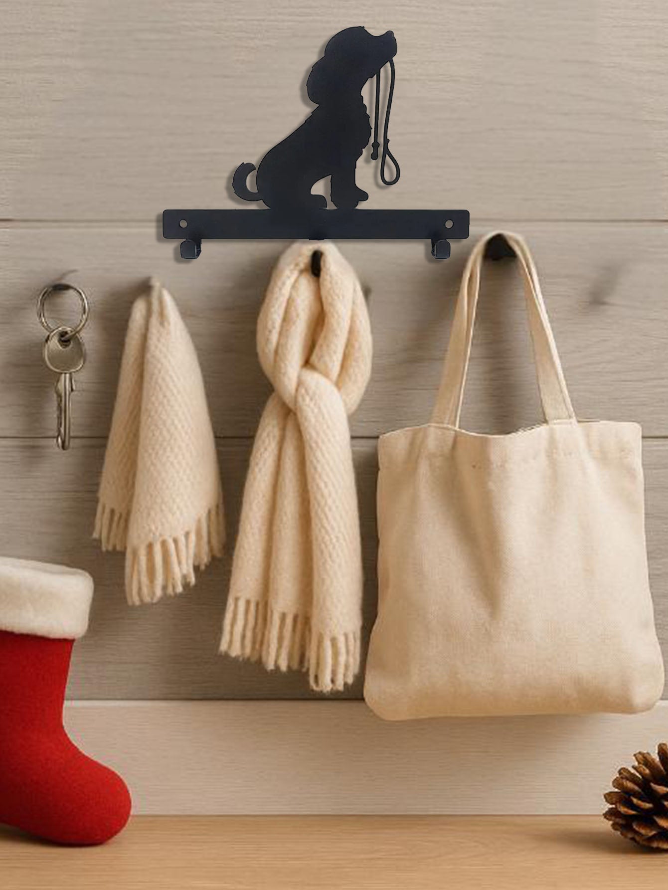 Wall-Mounted Dog Leash Holder with Hooks