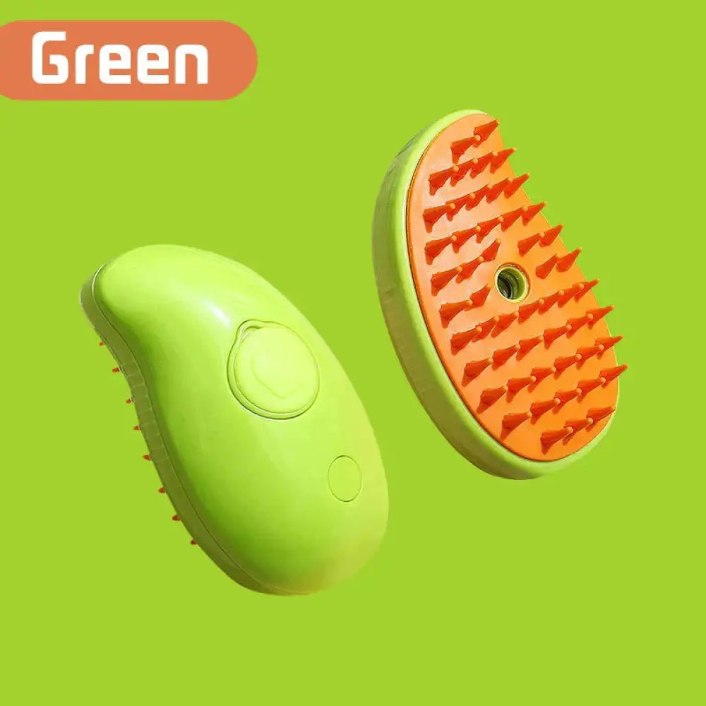 3-in-1 Electric Cat Steam Brush – Groom Massage & Shine - Green / Mango