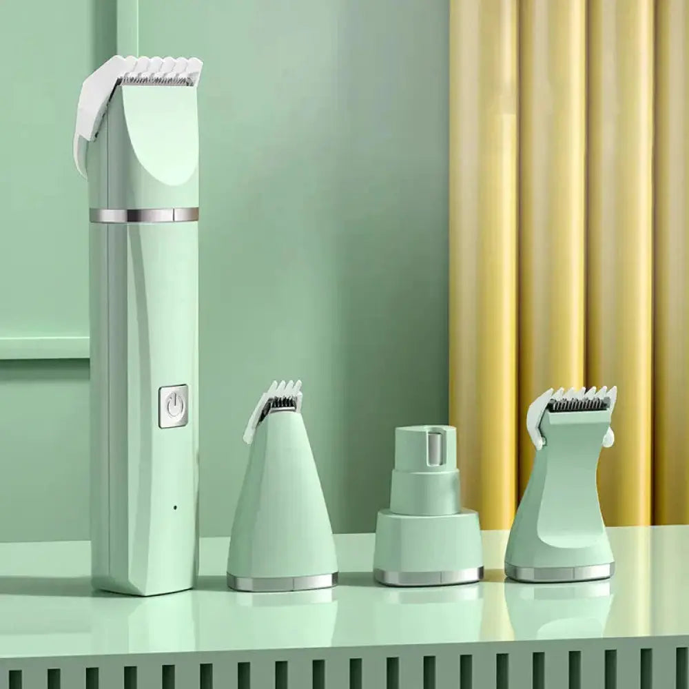 4 in 1 Electric Pet Grooming Kit - Hair Trimmer Clippers Nail Grinder for Cats & Dogs - Green / Two attachments