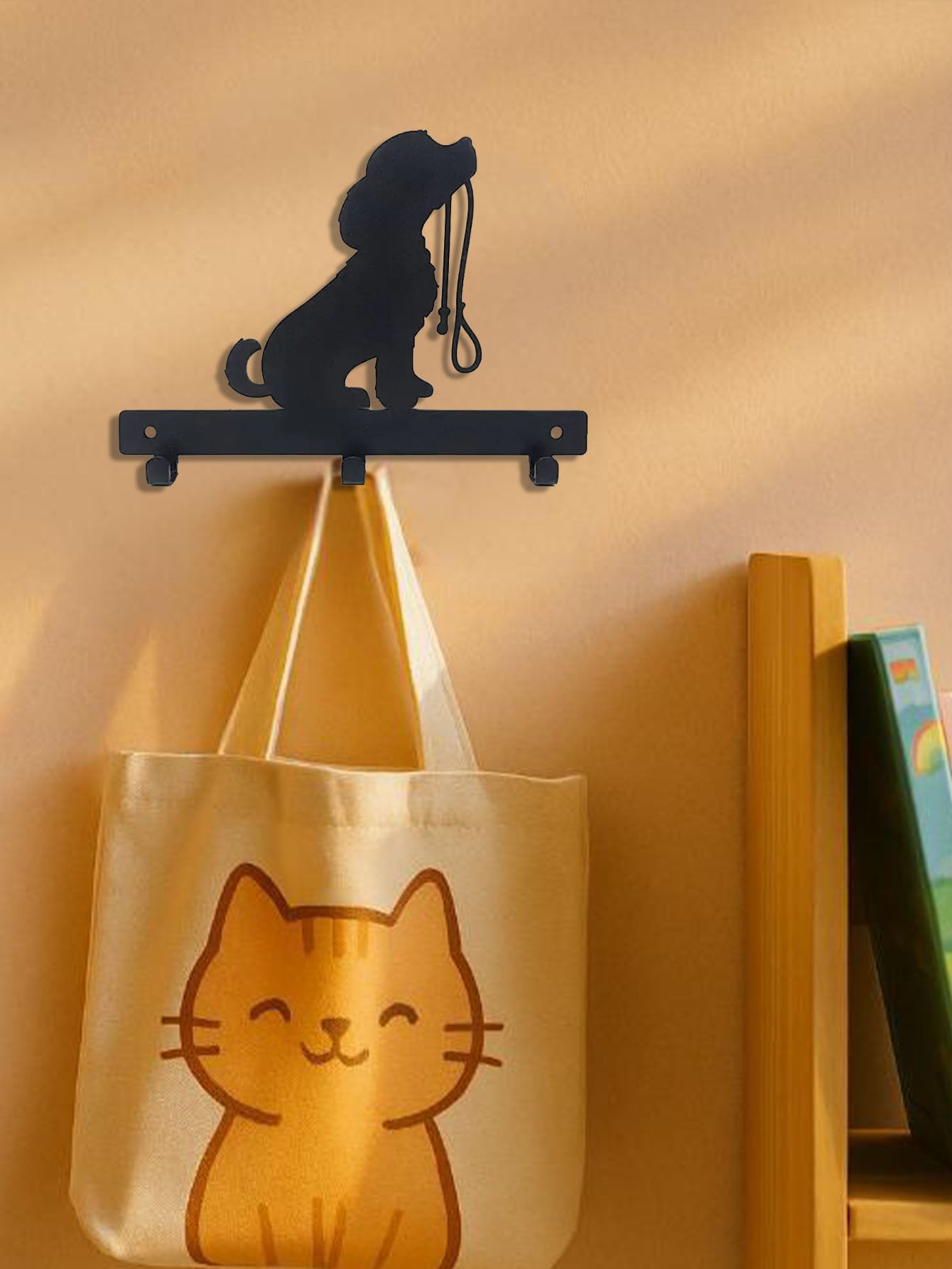 Wall-Mounted Dog Leash Holder with Hooks