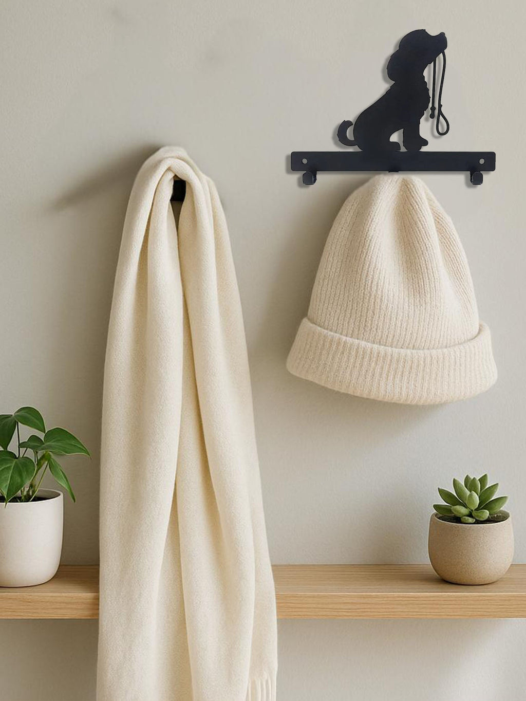 Wall-Mounted Dog Leash Holder with Hooks