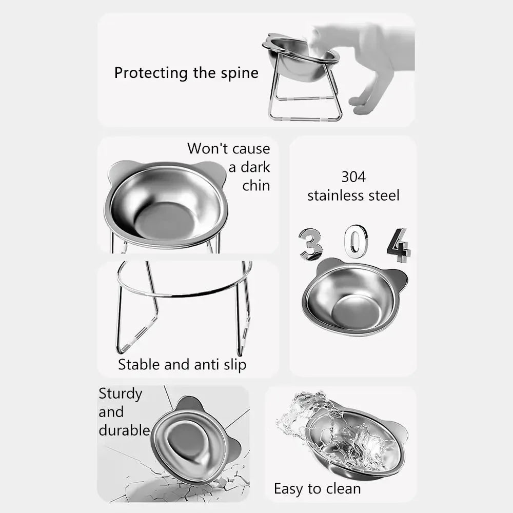 Stainless Steel Raised Cat Bowl with Stand
