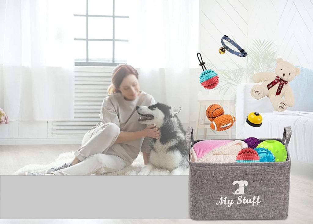 Canvas Dog Toy Storage Bin — Gray