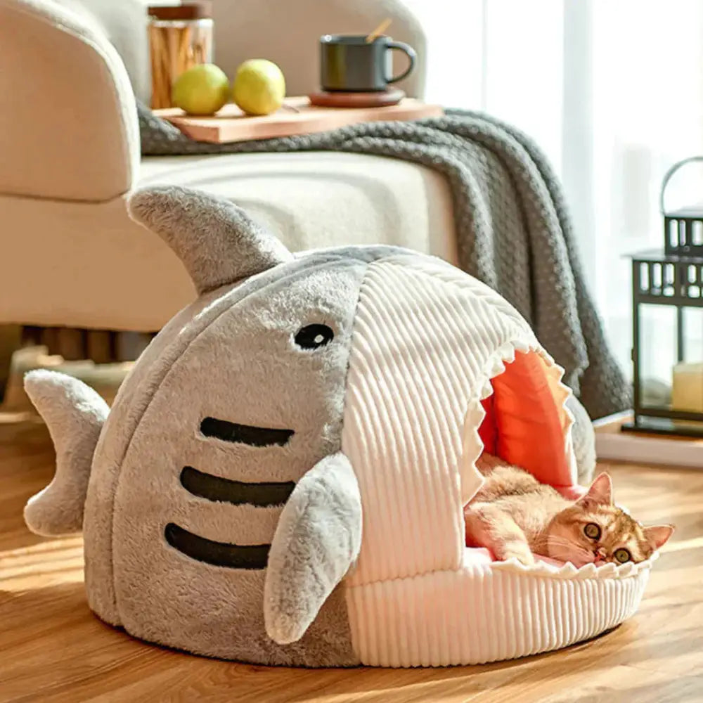 Luxury Plush Shark Pet Bed - Gray