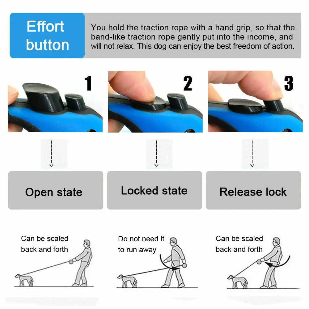Retractable Dog Leash with Brake & Lock – Safe Durable & Easy to Use