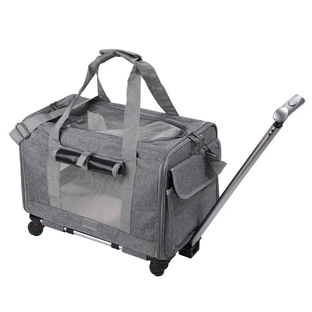 The Fold & Roll Travel Case - Suitcase with Wheels / Gray - Pet Accessories