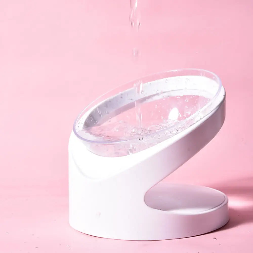 Tilted Pet Bowl with Anti-Slip Stand - White